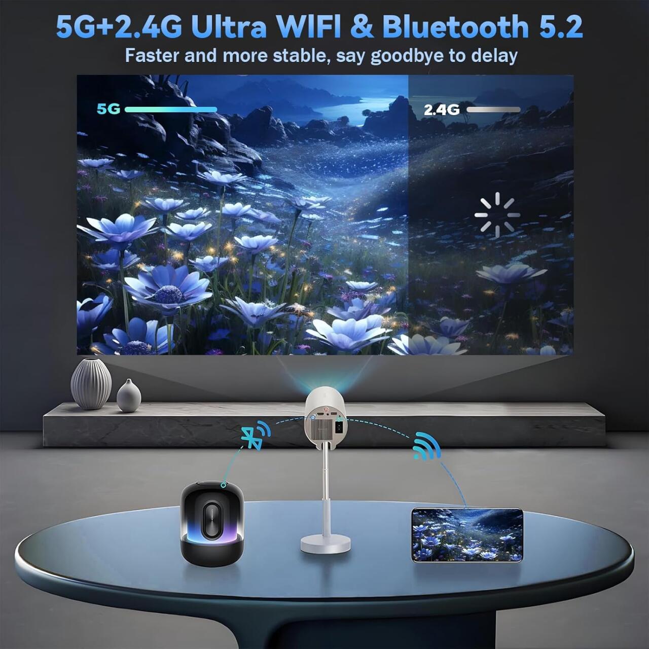 CineFlex Pro – Proyector Inteligente WiFi + Bluetooth con Cabezal Ajustable 90°📽️✨